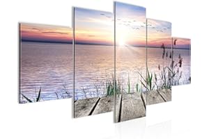 Runa Art - Quadri Ponte Sul Lago 200 x 100 cm 5 Pezzi XXL Decorazione Murale Design Colorato 034351a