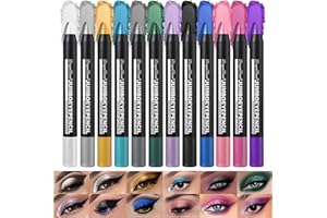 Sitovely 12 PCS Crème Bâton de fard à paupières Métallique Paillettes Miroiter Crayon ombre à paupières Eyeshadow Stick, Résistant aux taches et imperméable Bâton éclaircissant pour les yeux (B, M)