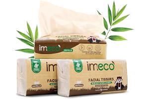 IMECO Facial Tissue 600 Pulls, Bamboo Facial Tissue Paper 200 Pulls (Pack of 3) - 2 Ply, Premium Soft, Biodegradable & Skin Safe, Ecofriendly, Soft Pack Tissue