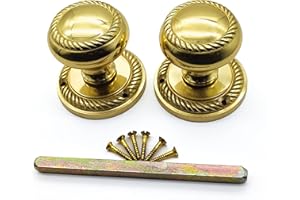 Infinity Decor Pair of Georgian Heavy Sprung Solid Brass Round Mortice Door Knob Handles 50mm (Polished Brass)