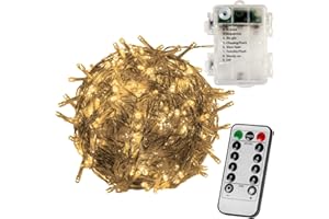 VOLTRONIC LED Lichterkette, IP44, Batteriebetrieben, Modell- und Farbwahl, 100 LEDs, Transparentes Kabel, warmweiß, Fernbedienung