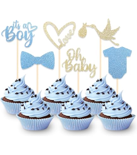 24 Stück Cupcake Toppers It's A Boy - Baby Deko In Dunkelblau Mit Glitzer