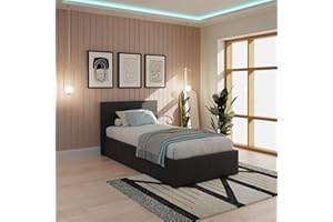 GFW Classic Leather Upholstered Ottoman Storage Bed With Gas End Lift & Under Bed Storage, Single, Faux Leather, Black