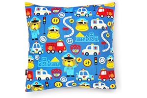 ‎PINKZEBRA PinkZebra Kopfkissenbezug Kinder, Kissenbezug 80 x 80 cm aus 100% Baumwolle, Kissenhülle Jungen, Öko-tex Standard 100, Kinderbezüge mit Reißverschluss, Bär Polizist