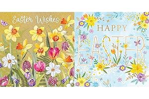 Noel Tatt Easter Greeting Cards Pack of 6 - Happy Easter Cards with 2 Assorted Spring Flowers Designs - Daffodils and Tulips - General Multipack for Family and Friends - 127 x 127mm