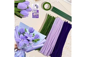ROEOWENE 300pcs Fil Chenille Loisir Creatif 30cm Tige de Fil Chenille avec Fil de Fleurs Cure Pipe Chenille Bricolage Pipe Cleaners Flower Cure-pipes en Chenille pour DIY Artisanat Enfant-Pourpre