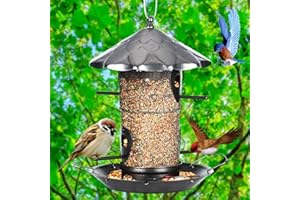 AOUZEA Comedero Pájaros Colgante, Comedero Plegable de Metal para Exteriores, Comedero para Pájaros Impermeable Montado a Mano