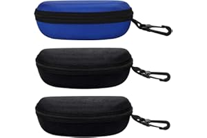 MOLSHINE 3 szt. Przenośny futerał na okulary przeciwsłoneczne z twardą skorupą, etui na okulary z zamkiem błyskawicznym z haczykiem dla kobiet mężczyzn sporty podróżne (2 x Czarny & Niebieski)