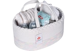 AUNHUIT Baby Nappy Caddy Organiser Large Cotton Rope Basket w/Changeable Compartments Newborn Portable Travel Tote Bag Hanging Storage Nursery Bin Baby Shower Basket (Rainbow)