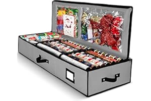 HOMIOR Gift Wrap Organizer, Christmas Wrapping Paper Storage Bag w/Useful Pockets for Xmas Accessories, Fits Upto 24 Rolls, Underbed Storage for Holiday Decorations, Large Capacity Storage Box