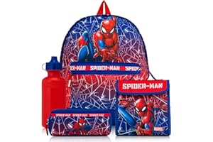 Marvel Spiderman Backpack 4 Piece School Set with Lunch Bag, Pencil Case & Water Bottle | Boys Rucksack with Padded Adjustable Straps – School Supplies