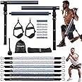 ALongSong Pilates Equipment Pilates Reformer Bar Set With 6 Elastic Resistance Bands 180LBS/240LBS/360LBS & Door Anchor for Full-Body Fitness Toning & Muscle Building | Home Workout/Gym/Travel