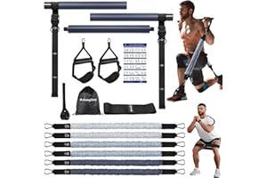 ALongSong Pilates Equipment Pilates Reformer Bar Set With 6 Elastic Resistance Bands 180LBS/240LBS/360LBS & Door Anchor for Full-Body Fitness Toning & Muscle Building | Home Workout/Gym/Travel