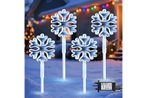 Quntis 3D LED Christmas Pathway Snowflake Lights 4Pack Mains Powered Christmas Path Infinity Lights with 8 Modes Timer Memory Function Mirror Tunnel Effect Xmas Decor Outdoor for Garden Yard Lawn