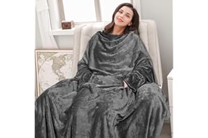 VOTUKU Batamanta Mujer con Mangas y Bolsillos, Bata Manta Franela Hombre Invierno con Bolas de Compression Reutilizable Microfibra Suave Acogedora Manta de Lujo para La Cama 170x200 cm