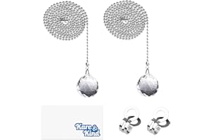 Kare & Kind Chaîne à tirer légère pour ventilateur de plafond et boule de cristal - 2x Jeu de chaînes d'extraction de boule de cristal - Boule élégante en cristal avec chaîne d'extraction de 1 m