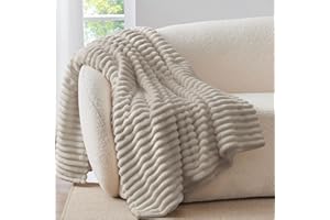 BEDELITE Fluffy Fleece Throw Blanket - Beige Sofa Throw Soft Cosy Warm Small Blankets for Single Bed, Gifts for Women