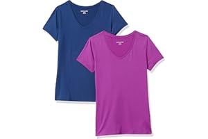 Amazon Essentials Femme T-Shirt Stretch et Quick Dry, Col en V et Manches Courtes (Disponible en Grande Taille)