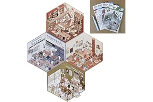 INCNMAD Pegatinas 3D Scrapbooking, 4 Juegos Stickers Infantiles de Escenas de Dibujos en Miniatura, DIY Decorativas de Aesthetic para Álbumes y Agendas, Pegatina de Aliviar Estrés y Mejorar Concentración