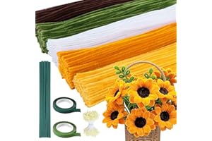 Niuny Scovolini Colorati per Lavoretti 500pcs Pipe Cleaner Filo di Ciniglia 5 Colori Scovolini Ciniglia con Steli per Fiori Stami Nastro Adesivo Scovolini Pipa per DIY Fai da Te Decorazione (Giallo)