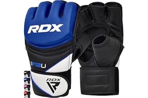 RDX MMA Gants d'entraînement, Maya Hide Cuir, Mitaines Boxe Grappling Sparring, Ventilé Ouvert Paume, Protection Poignet Main, Kickboxing, Muay Thaï, Arts Martiaux Combat Gloves, Homme Femme, Noir, L