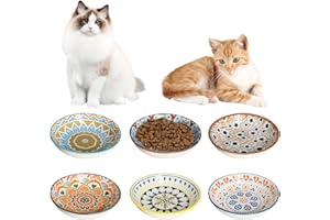 GIGTOOP Cuenco de Comida para Gatos,Juego de 6 Cuencos de cerámica para Gatos,Cuencos Coloridos para Gatos, Cuenco Plano para Comida para Gatos, Cuenco para Gatos con Fatiga de Bigotes