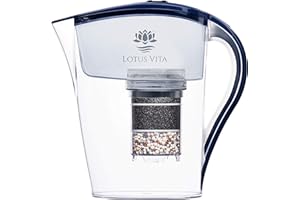 Lotus Vita FAMILY div. Farben - Wasser Filterkanne mit Kartusche, Reduziert Kalk Chlor Blei aus Leitungswasser durch Aktivkohle Ionentauscher, BPA-frei (blau)