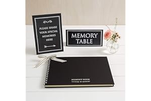 ANGEL & DOVE Luxury A4 Funeral Memory Book & 2 Signs Set (Black) - Condolence, Memorial, Celebration of Life