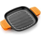 BRA Efficient Iron | Square Grill with Stripes 24 cm Cast Iron | Made of enamelled cast iron, suitable for use in the oven an