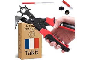 TAKIT Pince Perforatrice Cuir - Pince Revolver - 6 Tailles (2 à 4,5 mm), Acier au Manganèse, Réglable - Ceinture, Sac, Bracelet Montre