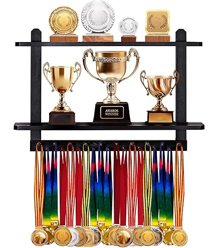 1set Hockey Medal Holder Troy Shelf Display With 12 Hooks Metal Medal Hanger Wall Mount Stand Hold 60 Sports Medals Organizer Rack Shelf Men Women Awards - View #2