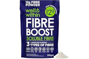 12g Soluble Fibre Supplement, 40% NHS Daily Intake, 3in1 Fibre Powder : Inulin Acacia FOS (Fructooligosaccharides) Prebiotics for Gut Health (200g Bag, 30 x 6g Fiber) Well Within Pre Biotic Drink