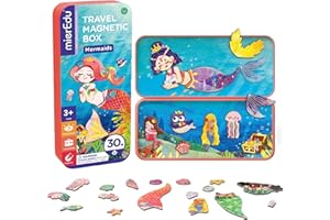 mierEdu Magnetic Dress Up, Dress-Up Dolls Playset, Pretend Play Magnetic Case, Travel Tin Magnetic Dress Up, 30+ Pieces Puzzles for Ages 3-5, Plane Games for Girls Boys Kids, Birthday Gift - Mermaids