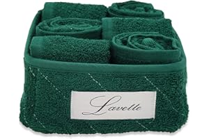 CA' D'ORO Cestino Lavette 100% Cotone 350 gr/mq con trapuntatura (Verde Scuro, 6 Lavette)