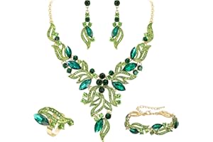 EVER FAITH Sposa Cristalli Marquise Cristalli Foglia Cluster Statement Y-Shaped Collana Orecchini Bracciale Set di Anelli per Prom