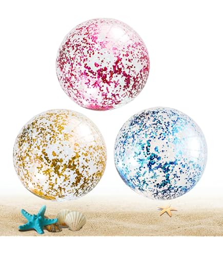 4 Ballons De Plage Transparents à Paillettes - Jouets Gonflables Pour Piscine, Plage, été - Lot De 4