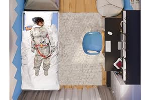 Italian Bed Linen CP-KIDS-ASTRONAUTA 02-1PST Parure Copripiumino Kids Digital, Cotone, Astronauta, 1 Posto
