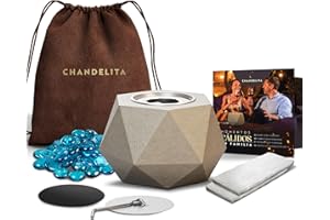 ‎CHANDELITA Chandelita Bioethanol Tischkamin Indoor und Outdoor 13 x 13 x 9 cm und mit Schmucksteinen und Tasche - Ethanol Kamin Indoor - Tischfeuer Indoor - Bio Ethanol Tisch Kamin (Sechseckiger Grau)