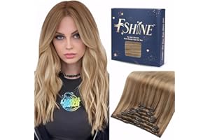 ‎FSHINE Fshine Clip in Echthaar Extensions Hellblond Verblassend zu Aschblond Remy Clip in Haarverlängerun 45cm Echte Haare mit Clips 120g 7 Stücke in der Farbe 10 16 16