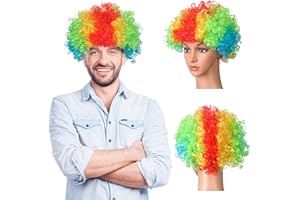 CHUNYIN Rainbow Clown Wig Football Match Fan Wig Fancy Dress Accessories Afro Wig Multicolor Party Favor Decorative Wig Unisex Fan Wig for Adults Kids Funny Disco Circus Carnival Cosplay