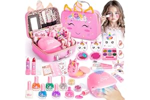 HOHOSUNLAR Kinderschminke Schminkkoffer Mädchen, Waschbar Schminke Spielzeug & Nagelstudio - Nageltrockner Nagelsticker Nagellacke, Maniküre Set Halloween Geburtstage Weihnachten Geschenke für Kinder 3-12 Jahre