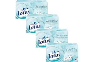 GÉNÉRIQUE Lotus Sensitive – 320 Mouchoirs 4 épaisseurs pour un confort absolu – Blancs, doux et résistants – Fabriqués en France – Lot de 4 boîtes de 80