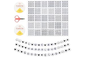 zenmag 1500 A-Z Black and White Letter Beads for Bracelet Making with Heart, Number, and Star Beads - Perfect for Friendship Bracelets, Necklaces, and DIY Jewelry Crafting
