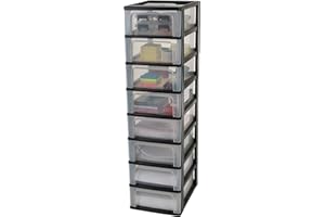 Iris Ohyama, Wieża, Komoda, Plastikowy organizer do przechowywania z ergonomicznym uchwytem, ​​7 L, 8 szuflad, Bez BPA, Biuro, Salon, OCH-2008, Czarny