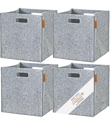 WOLTU Opvouwbare Opbergdozen 3 Stuks, Stofdozen met Handgrepen en Etiketten, Opbergkubussen Organizer voor Regal, Donkergrijs, 32,5x32,5x32cm