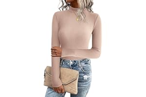 Zeagoo Jersey De Punto De Manga Larga para Mujer Jersey De Color Sólido Slim Fit Jersey Informal Liviano Tops Cuello Alto Tops Elásticos Camisas De Punto S-XXL