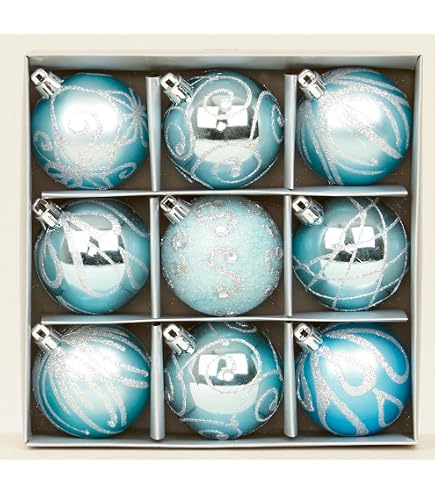 10 Boules De Noël Turquoise Incassables 60mm - Motifs Pailletés, Mat, Brillant (sans Fil Inclus)