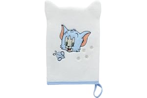 LOONEY TUNES – Gant De Toilette Bébé Tom –Toilette Enfant Douce - Nettoyage Peau, Visage, Corps - Gant Lavant Brodé – Tom & Jerry– Cadeau Naissance - Lavable, Réutilisable - Produit Officiel