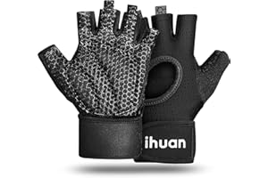 ihuan Breathable Weight Lifting Gloves: Fingerless Workout Gym Gloves with Wrist Support | Enhance Palm Protection | Extra Grip for Fitness | Lifting | Training | Rowing | Pull-ups
