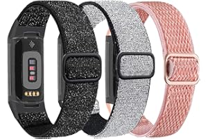 Nigaee 3 Pack Elastic Nylon Straps Compatible with Fitbit Charge 5/Charge 6 Strap, Stretchy Adjustable Fabric Breathable Replacement Straps for Women Men